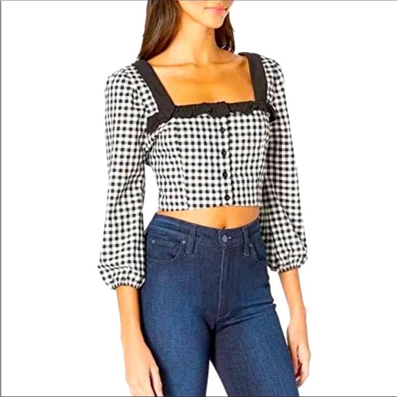 Bcbgeneration Gingham M Crop Top black white top - Picture 1 of 16